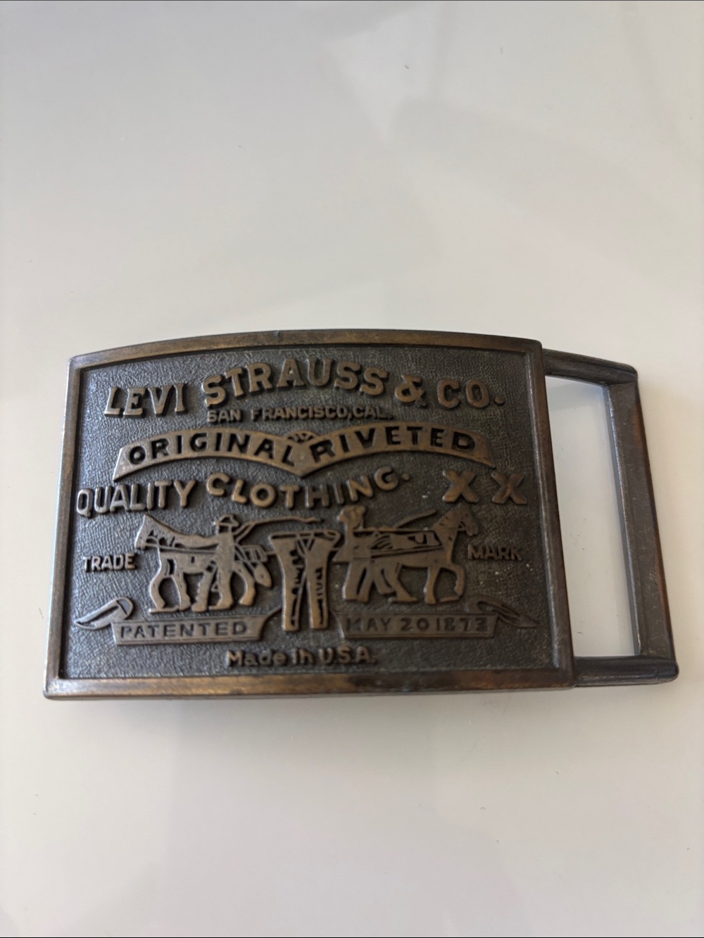 Vintage Levi's Brass-Tone Embossed Belt Buckle